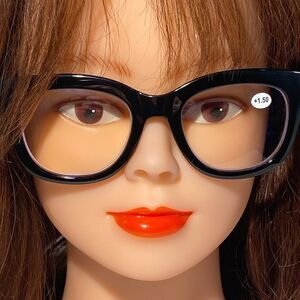 Mona Reading Glasses Black Frame Classic Square Readers +1.50 Magnification 1496